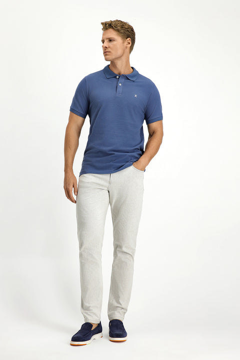 Indigo Polo Collar Slim Fit Embroidered 100% Cotton T-shirt