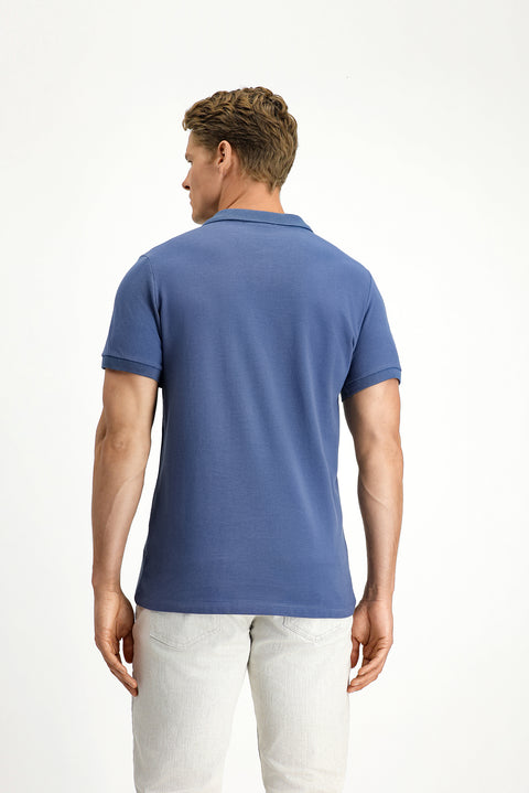 Indigo Polo Collar Slim Fit Embroidered 100% Cotton T-shirt