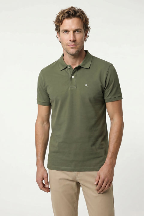 Orta Haki Polo Yaka Slim Fit Nakışlı %100 Pamuk Tişört