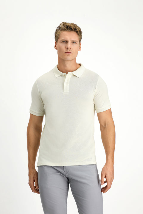 Stone Embroidered Polo Collar Slim Fit 100% Cotton T-shirt