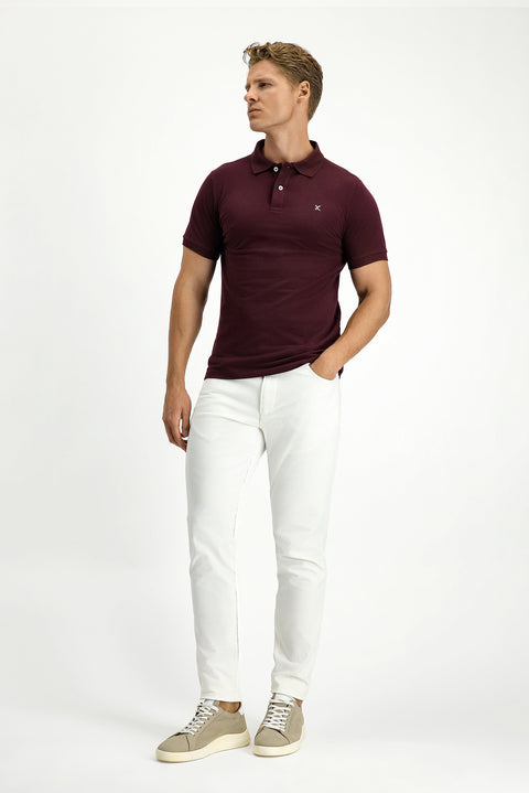 Dark Burgundy Polo Shirt, Slim Fit, Embroidered, 100% Cotton