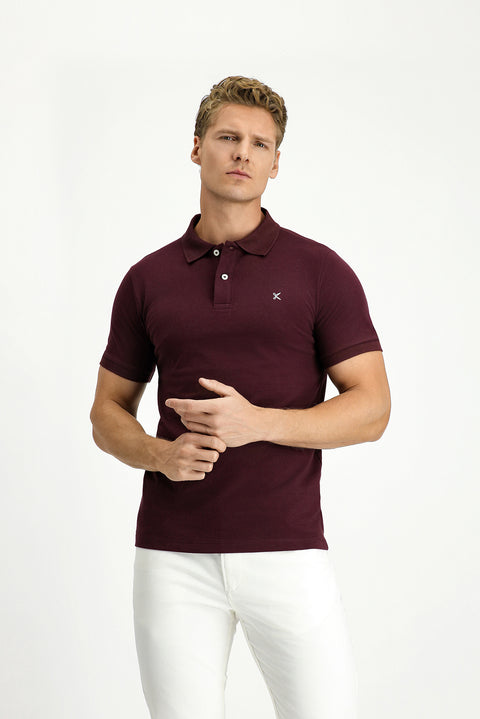 Dark Burgundy Polo Shirt, Slim Fit, Embroidered, 100% Cotton