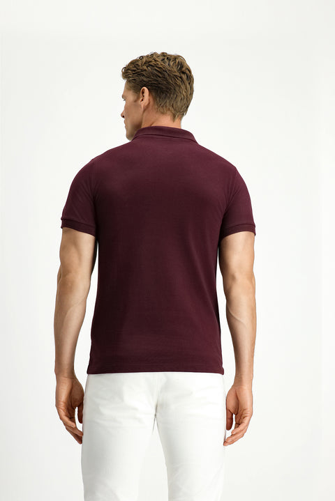 Dark Burgundy Polo Shirt, Slim Fit, Embroidered, 100% Cotton