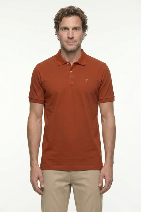 Tile Red Polo Collar Slim Fit Embroidered 100% Cotton T-shirt