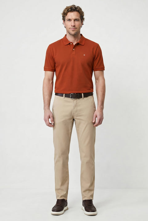 Tile Red Polo Collar Slim Fit Embroidered 100% Cotton T-shirt