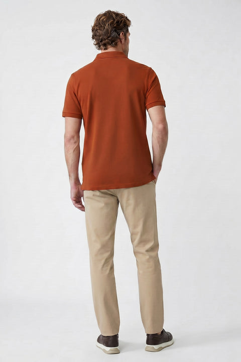 Tile Red Polo Collar Slim Fit Embroidered 100% Cotton T-shirt