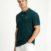 Dark Green Polo Shirt, Slim Fit, Embroidered, 100% Cotton