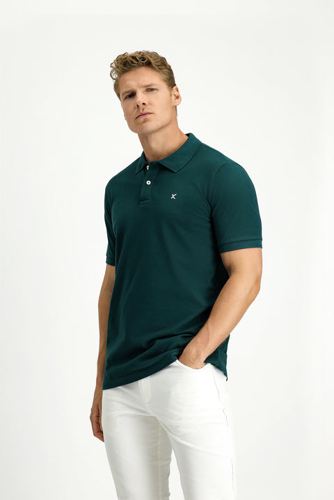 Dark Green Polo Shirt, Slim Fit, Embroidered, 100% Cotton