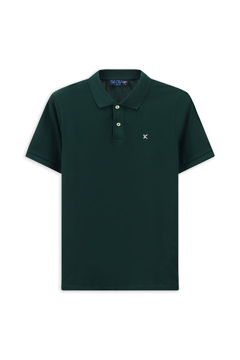 Dark Green Polo Shirt, Slim Fit, Embroidered, 100% Cotton
