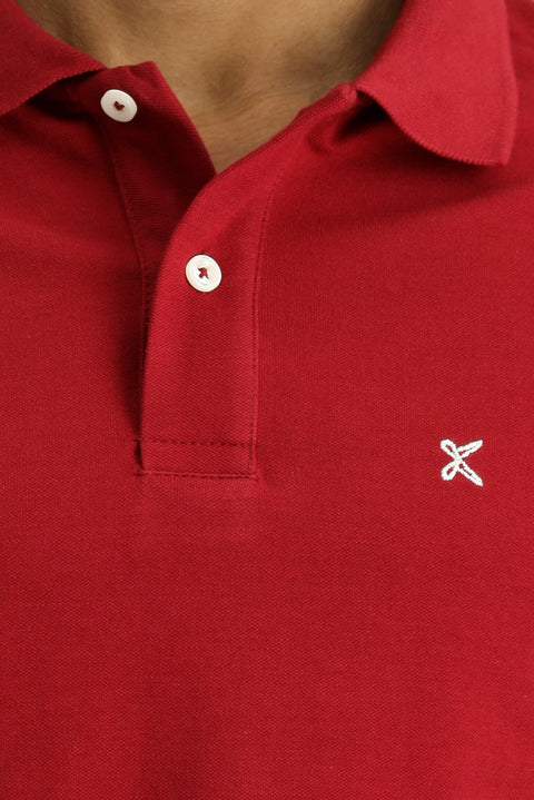 Dark Red Polo Shirt Slim Fit Embroidered 100% Cotton