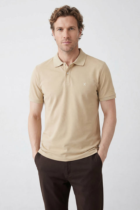 Orta Vizon Polo Yaka Slim Fit Nakışlı %100 Pamuk Tişört