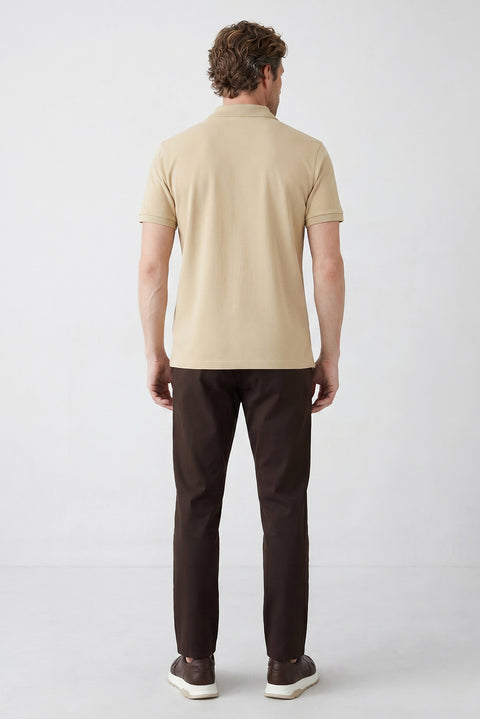 Orta Vizon Polo Yaka Slim Fit Nakışlı %100 Pamuk Tişört