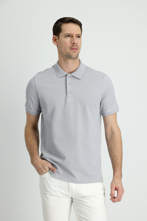 Medium Grey Polo Collar Slim Fit Cotton T-Shirt