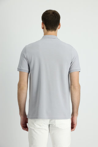  Orta Gri Polo Yaka Slim Fit Dar Kesim Pamuk Tişört