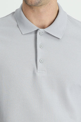  Orta Gri Polo Yaka Slim Fit Dar Kesim Pamuk Tişört