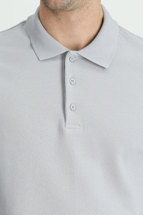 Medium Grey Polo Collar Slim Fit Cotton T-Shirt