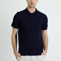 Black and Navy Blue Polo Collar Slim Fit Narrow Cut Cotton T-shirt