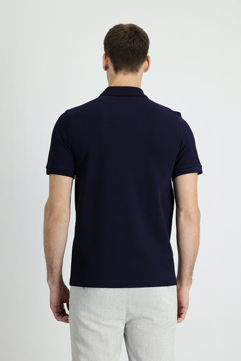 Black and Navy Blue Polo Collar Slim Fit Narrow Cut Cotton T-shirt