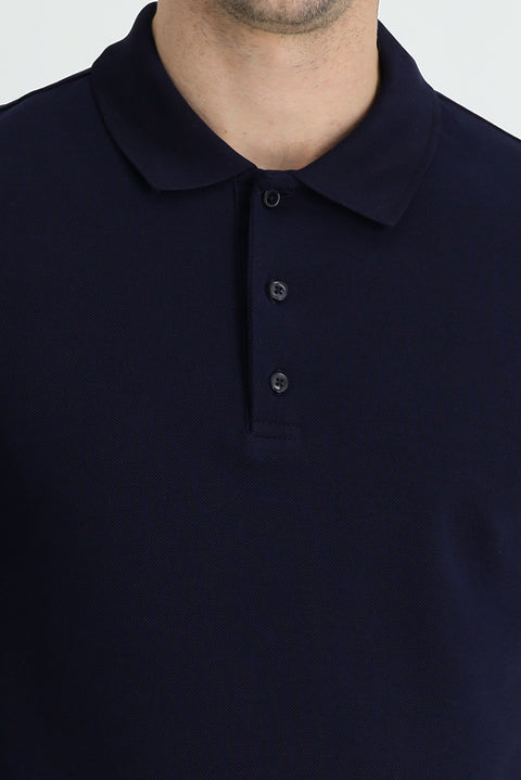 Black and Navy Blue Polo Collar Slim Fit Narrow Cut Cotton T-shirt