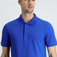 Saks Mavi Polo Yaka Slim Fit Dar Kesim Pamuk Tişört