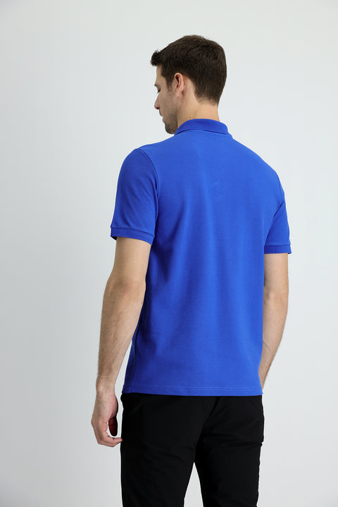 Saks Mavi Polo Yaka Slim Fit Dar Kesim Pamuk Tişört