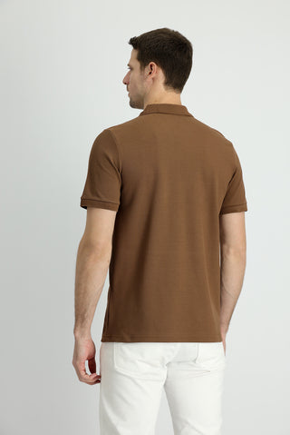  Koyu Kahve Polo Yaka Slim Fit Dar Kesim Pamuk Tişört