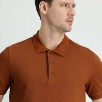 Cinnamon Polo Collar Slim Fit Narrow Cut Cotton T-Shirt