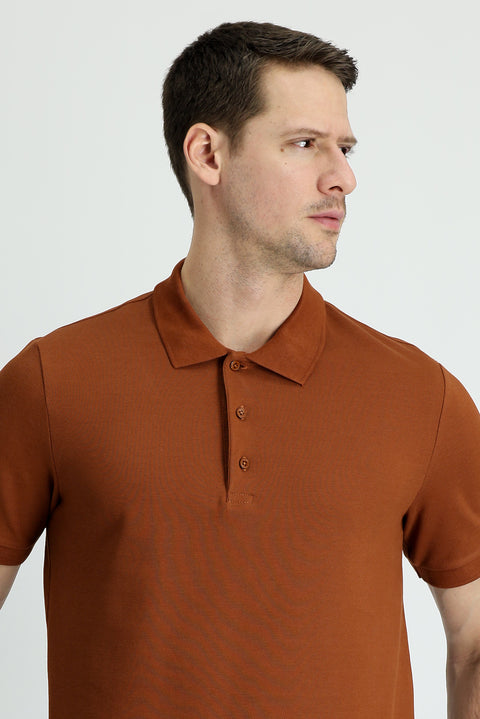 Cinnamon Polo Collar Slim Fit Narrow Cut Cotton T-Shirt