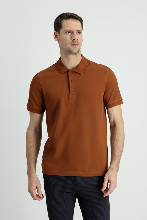 Cinnamon Polo Collar Slim Fit Narrow Cut Cotton T-Shirt