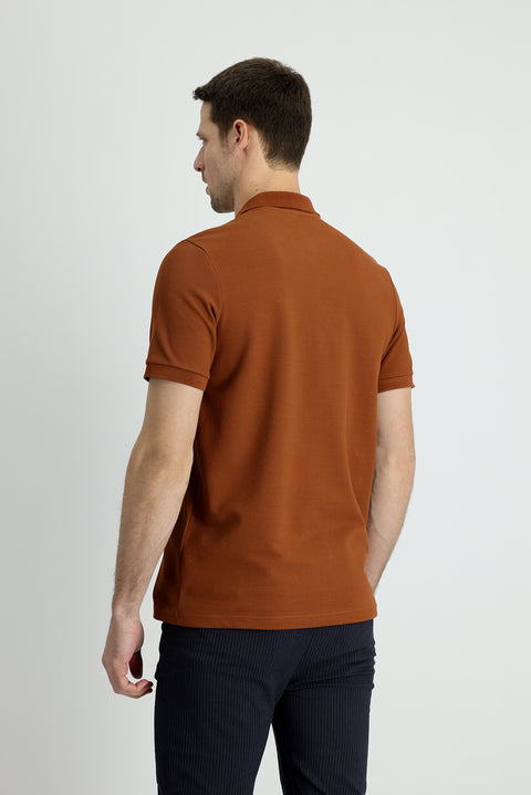 Cinnamon Polo Collar Slim Fit Narrow Cut Cotton T-Shirt