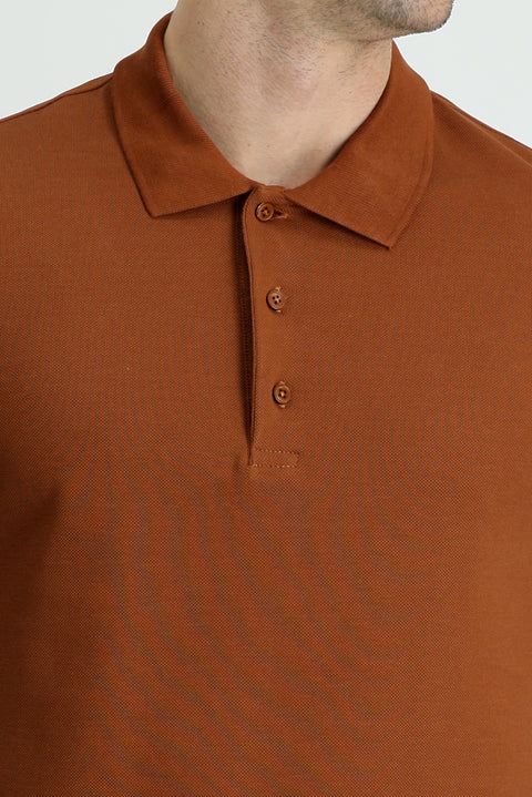 Cinnamon Polo Collar Slim Fit Narrow Cut Cotton T-Shirt