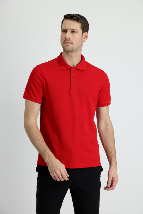 Bayrak Kırmızı Polo Yaka Slim Fit Dar Kesim Pamuk Tişört