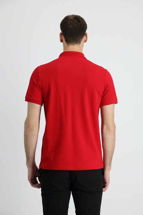 Bayrak Kırmızı Polo Yaka Slim Fit Dar Kesim Pamuk Tişört