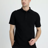 Black Polo Collar Slim Fit Narrow Cut Cotton T-shirt