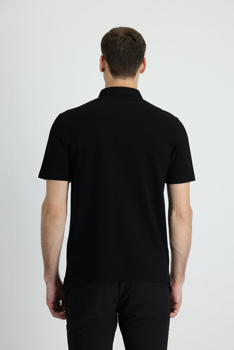 Black Polo Collar Slim Fit Narrow Cut Cotton T-shirt