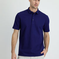 Medium Navy Polo Collar Slim Fit Narrow Cut Cotton T-Shirt