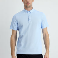 Light Blue Polo Collar Slim Fit Narrow Cut Cotton T-Shirt