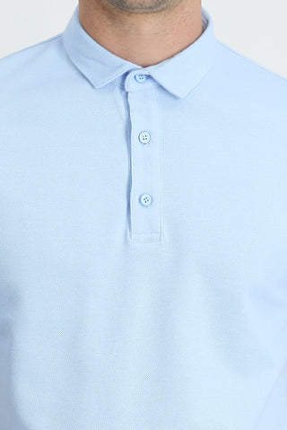  Uçuk Mavi Polo Yaka Slim Fit Dar Kesim Pamuk Tişört