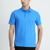 Aqua Blue Polo Collar Slim Fit Narrow Cut Cotton T-Shirt