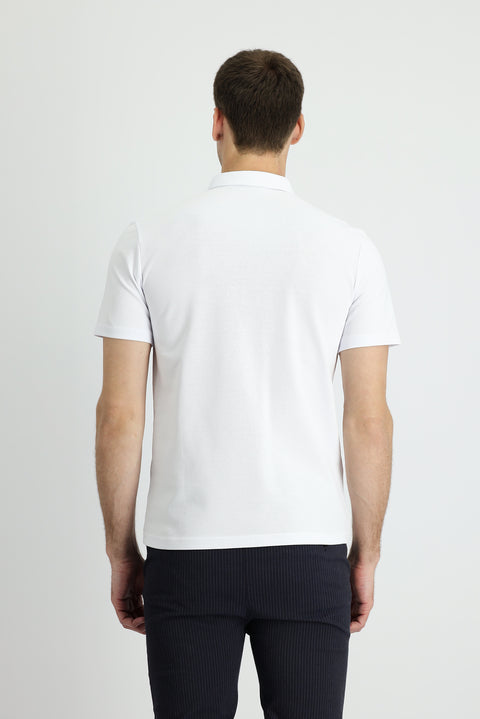 White Polo Collar Slim Fit Narrow Cut Cotton T-shirt