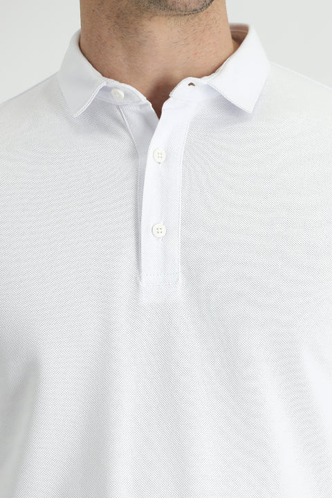 White Polo Collar Slim Fit Narrow Cut Cotton T-shirt