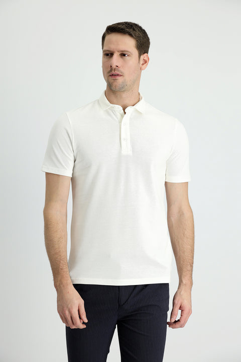 Off-White Polo Collar Slim Fit Cotton T-Shirt