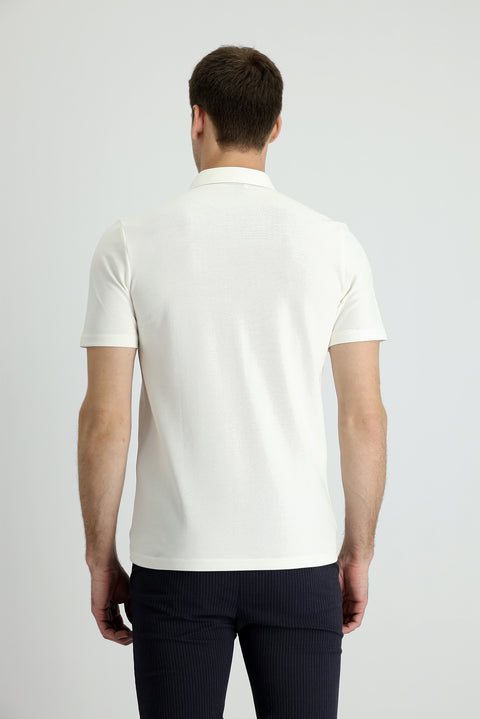 Off-White Polo Collar Slim Fit Cotton T-Shirt