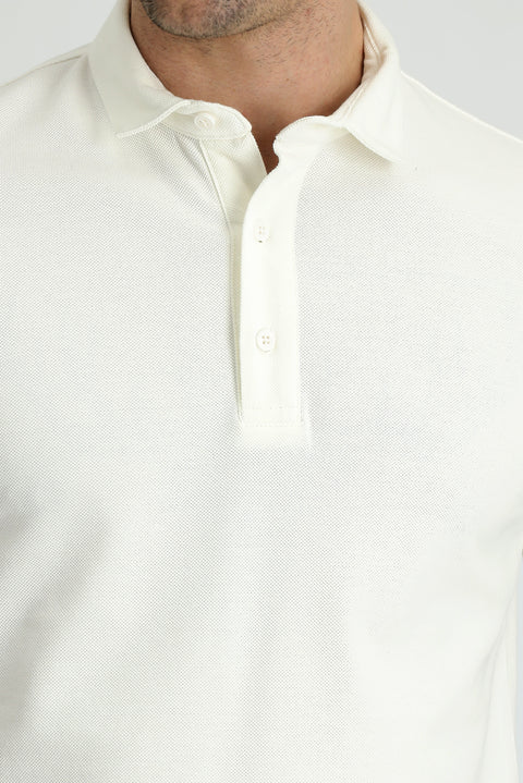 Off-White Polo Collar Slim Fit Cotton T-Shirt