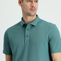 Moss Green Polo Collar Slim Fit Narrow Cut Cotton T-Shirt