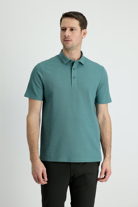 Moss Green Polo Collar Slim Fit Narrow Cut Cotton T-Shirt