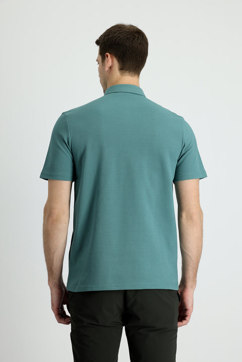Moss Green Polo Collar Slim Fit Narrow Cut Cotton T-Shirt