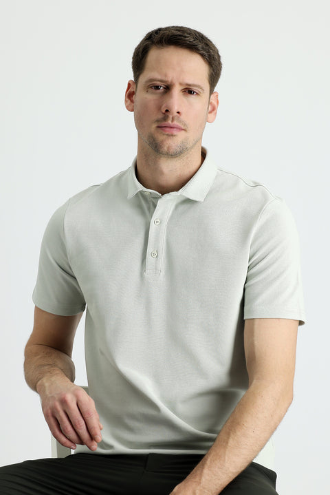Stone Collar Polo Slim Fit Narrow Cut Cotton T-Shirt
