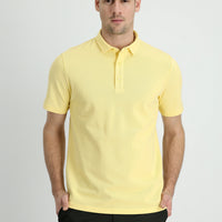 Light Yellow Polo Collar Slim Fit Narrow Cut Cotton T-Shirt