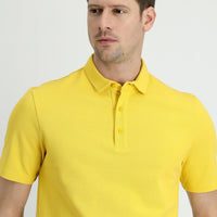 Dark Yellow Polo Collar Slim Fit Narrow Cut Cotton T-Shirt